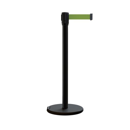 MONTOUR LINE Retractable Belt Rolling Stanchion, 2ft Black Post  9ft. Olive Belt ME530-BK-OL-90